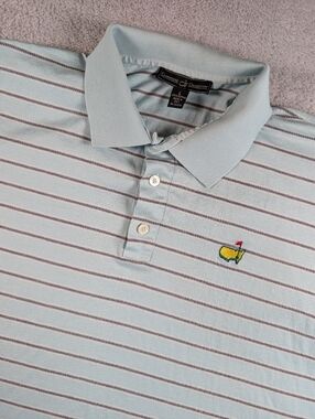 Masters Augusta Polo Mens L Blue Stripe Clubhouse Collection
